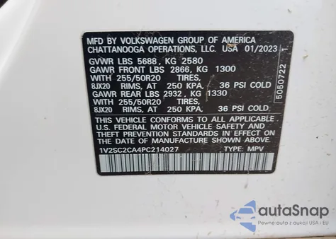 2023 Volkswagen Atlas Cross Sport 2.0T Sel R-Line Black из США, поврежденный, VIN 1V2SC2CA4PC214027